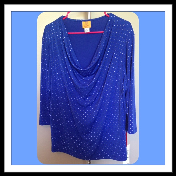 NWT Ruby Rd Sz 1X Cowl Neck 3/4 Sleeve Blouse