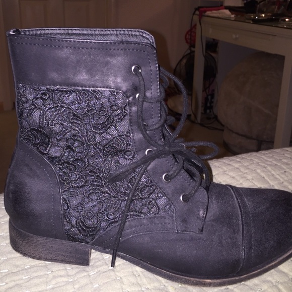 Black booties with lace on sides