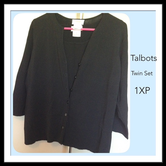 Talbots Black 3/4 Sleeve Twin Sweater Set Sz 1XP