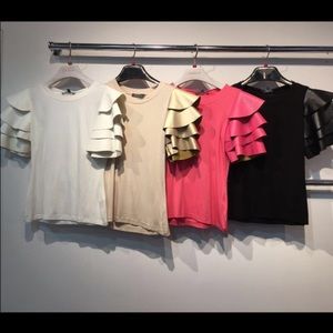 Ruffle Leather Sleeves Tee