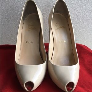 Christian Louboutin open clic patent nude pumps