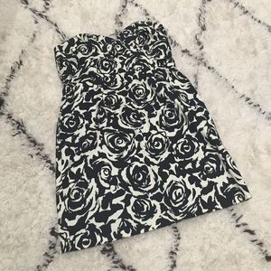 F21 Black & White Rose Patterned Cocktail Dress M