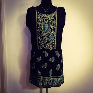 Black and green paisley mini dress