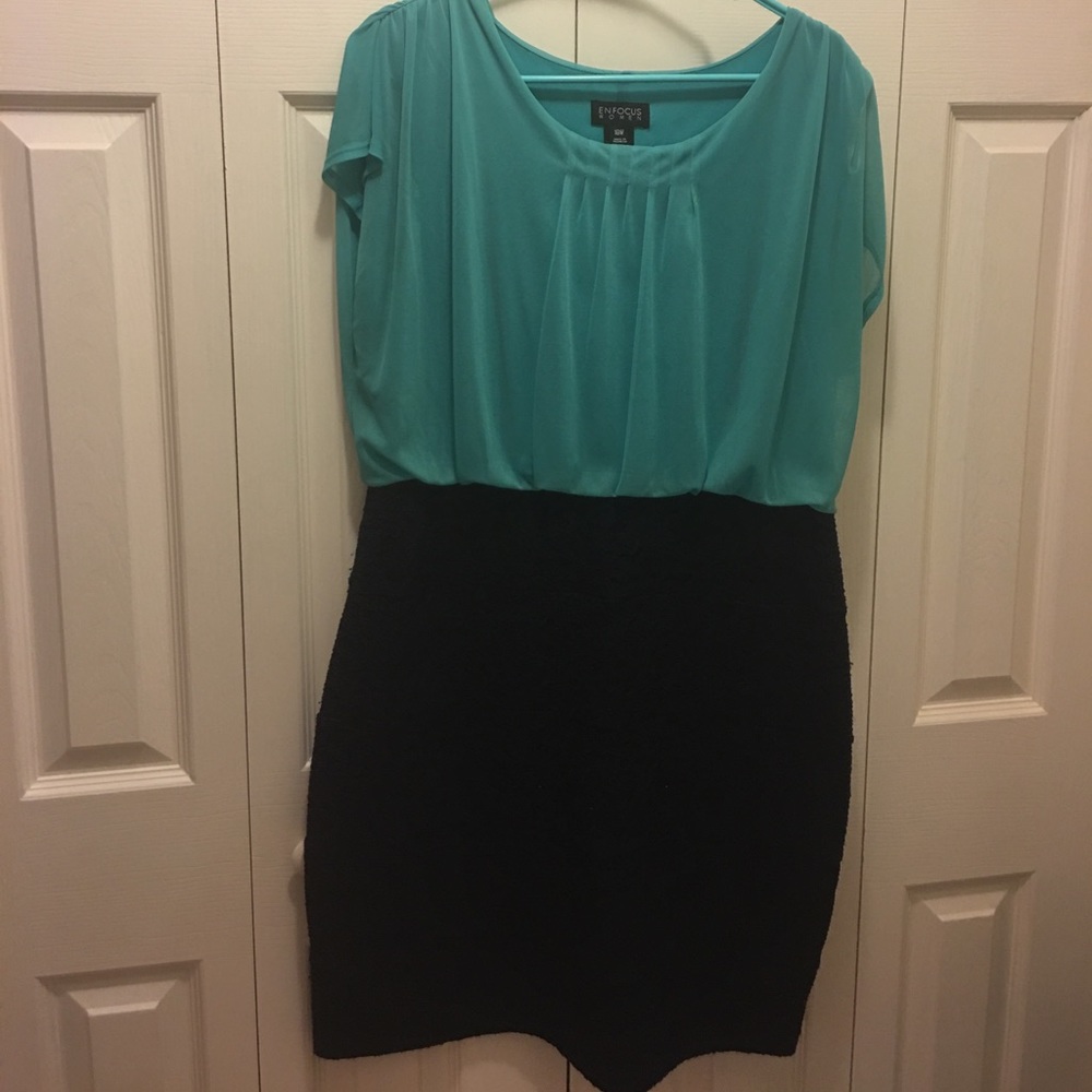 Aqua and navy blue evening dress