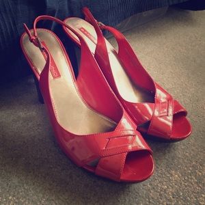 Red sling back heels