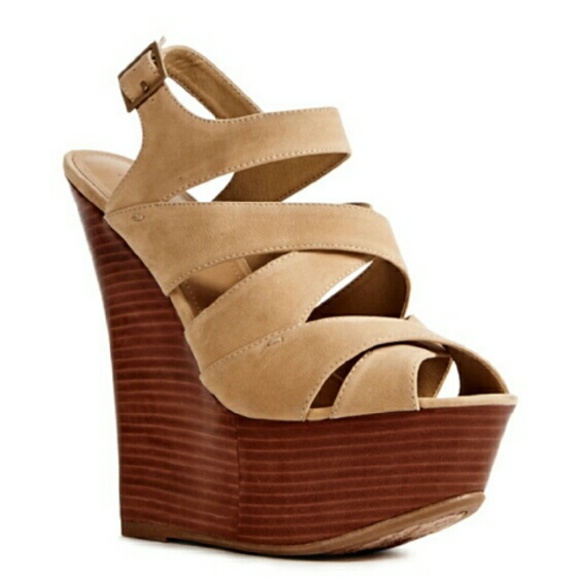 JustFab tan wedges