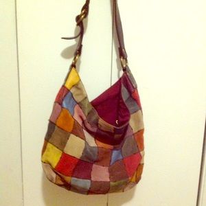 Lucky Brand Tote Suede Leather Patchwork Colorful