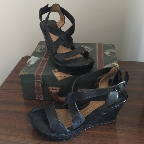 Black Leather Wedges - Born