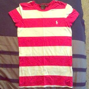 Pink and White Striped Ralph Lauren T-Shirt