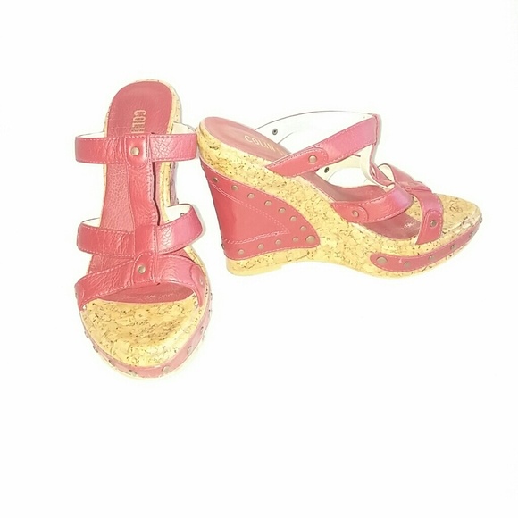 Super cute leather & stud/grommet detail wedges