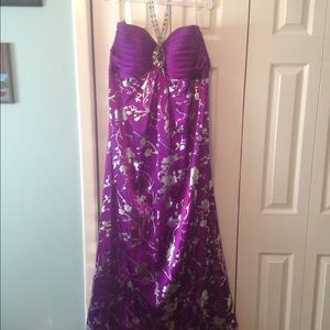 Stunning purple and silver silk floral gown