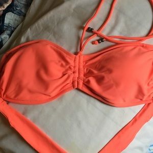 American Eagle neon orange halter bikini top