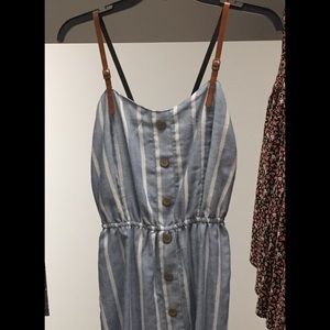 Chambray dress with leather straps