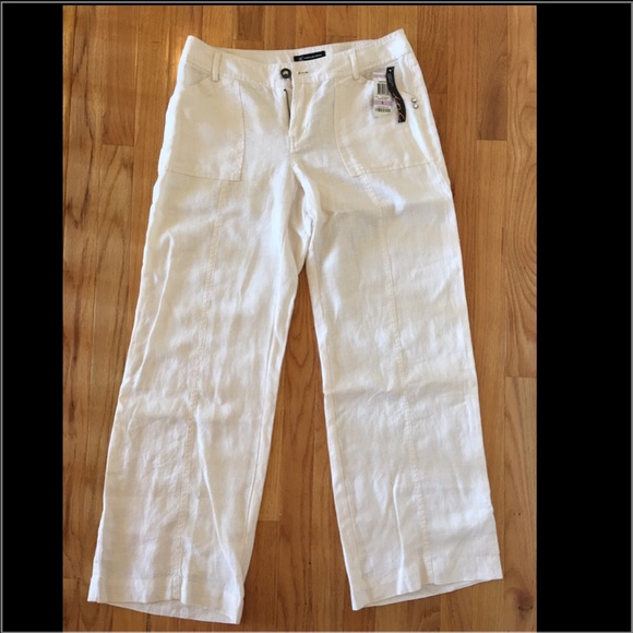 NWT INC Cream wide leg linen pants 6 embellished
