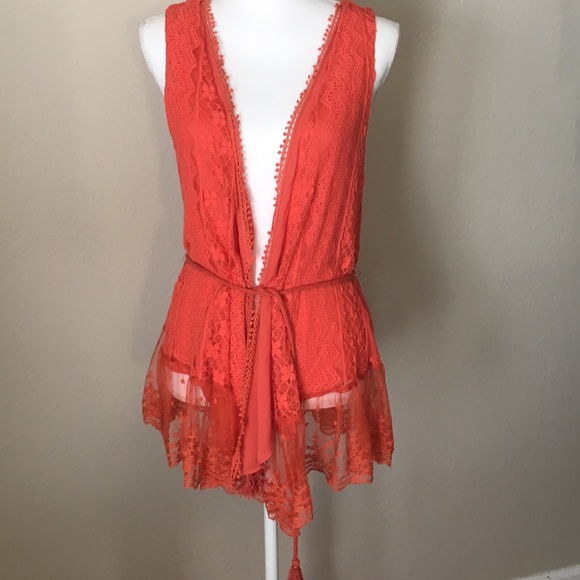Anthropologie Tops - New orange lace vest by Ryu