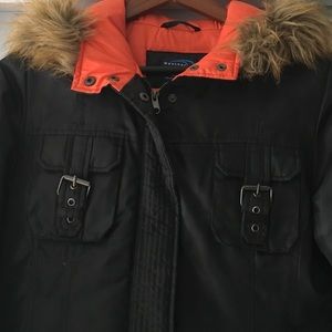 Black faux fur lined puffer coat. Sz S.