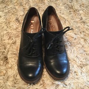 Black leather wedge loafer