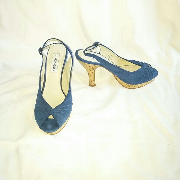 Steve Madden "Pursue" dark blue suede cork heel - Picture 1 of 7