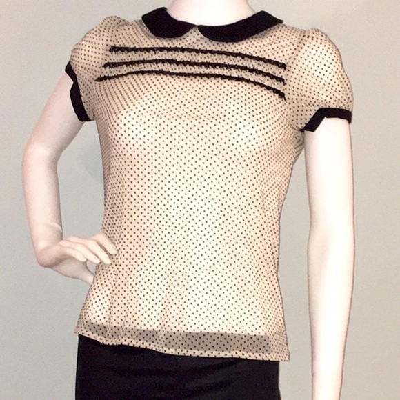 Zara sheer white top w/black polka dots