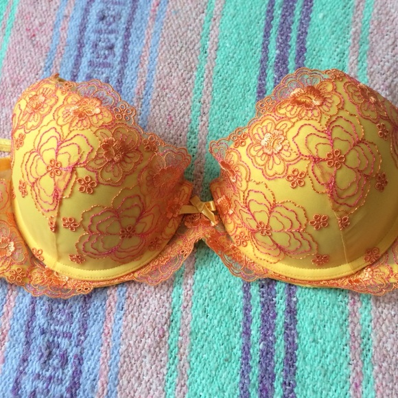 Yellow lace bra