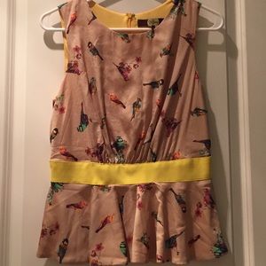 Eva Franco peplum top with bird print