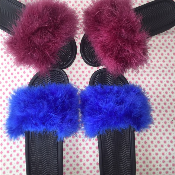 Colorful fur slippers. LOWER ON MERCARI