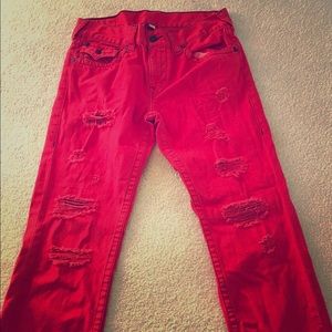 True Religion men's red distressed jeans