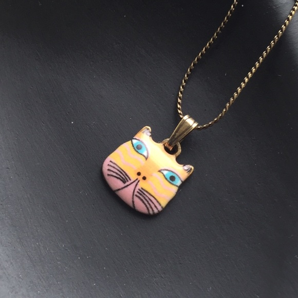 Cute Dainty Cat Pendant Antique Brass NWT Orange - Picture 2 of 4