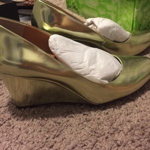 New J. Crew Factory gold metallic wedges