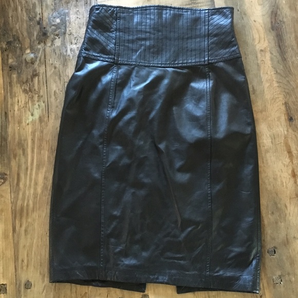 High waisted leather pencil skirt