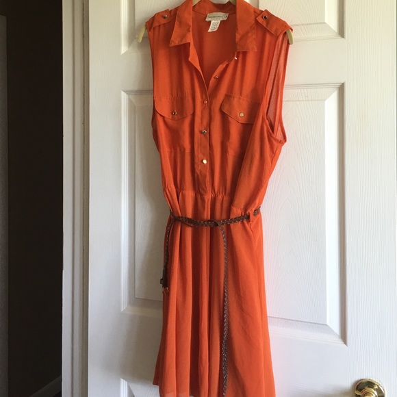 TIME AND A HALF Orange Shirt Style Dress