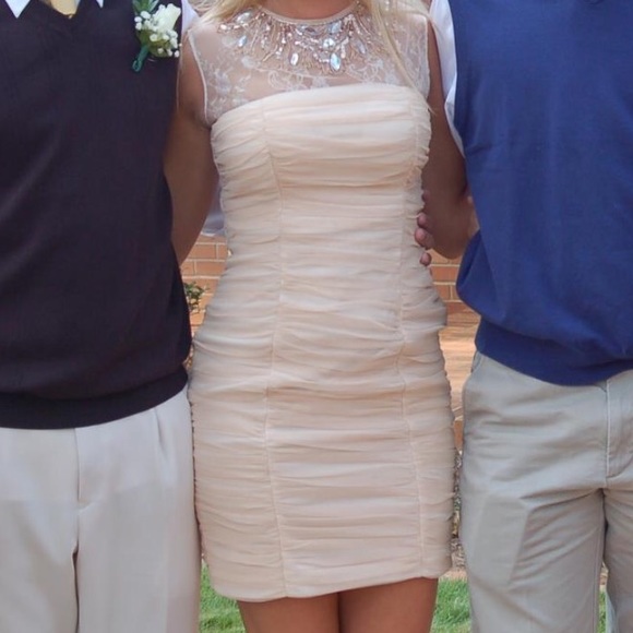 Cream cocktail Dress with embellished neckline