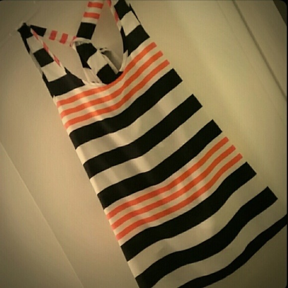 Studio Y - orange & navy striped tank, size L NWOT