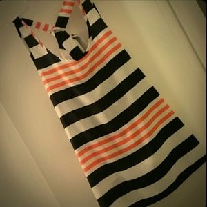 Studio Y - orange & navy striped tank, size L NWOT