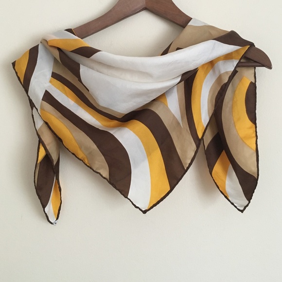 Japanese silk scarf square 27" brown gold cream - Picture 4 of 4