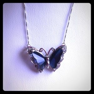 Diamond & Sapphire Butterfly Necklace Like New EUC