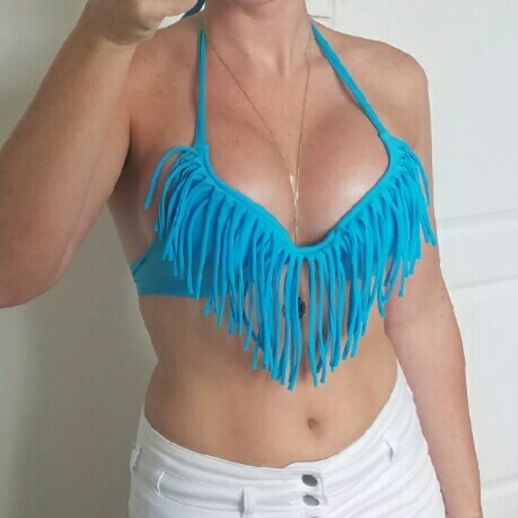 Blue fringe halter bikini - Picture 1 of 3