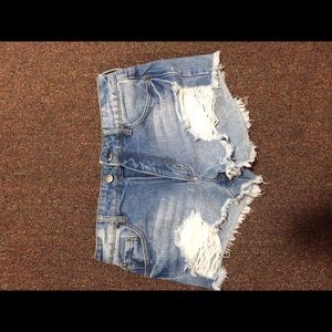 High waisted blue jean shorts