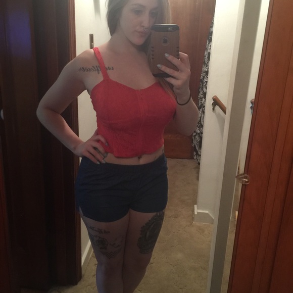 Red Lace Zipper Crop Top