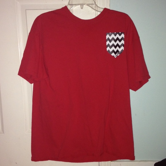 Red shirt with fake pocket