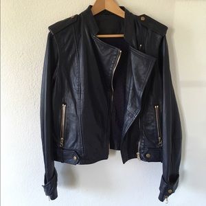 Goat leather navy blue jacket