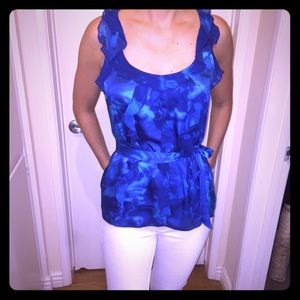 WHBM blue ruffled blouse