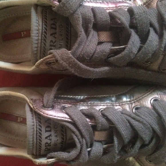Authentic Metallic Silver & Grey Prada Sneaks - Picture 2 of 4