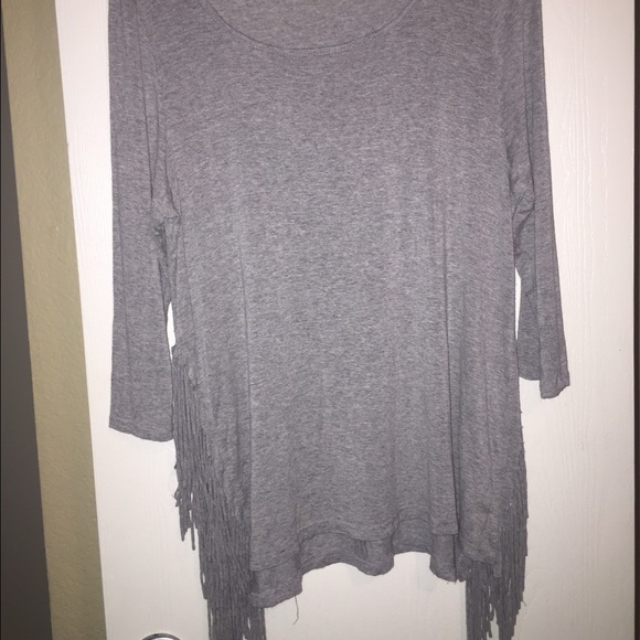 Gray Side Fringe Half Sleeve Top