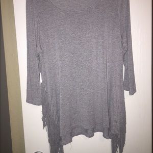 Gray Side Fringe Half Sleeve Top