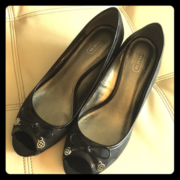 Coach Wedges Black Peep Toe