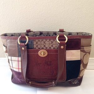 Large multi-colored quilted style coach purse