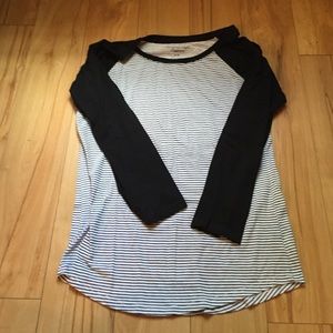 Black and White Striped Quarter Length Shirt