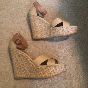 Light brown wedge sandals
