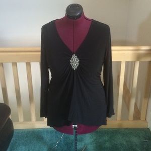 Black Long Sleeve Top with Decorative Neckline
